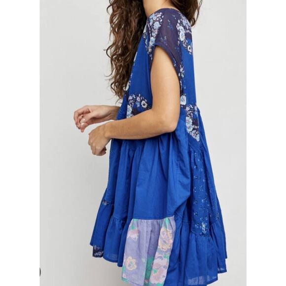 Free People Mended With Scarves Mini Dress S Boho Cottage Slouchy Oversized - Picture 2 of 12